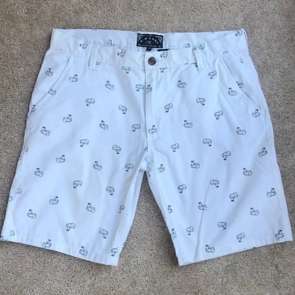 Men’s size 36 Raw Yarn Industries cotton chino white shorts summer ducky floats